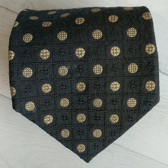 F.N. Tie Textured Navy & Tan/Gold Polkadot GUC - Picture 6 of 6